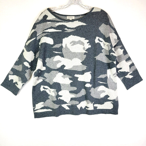 Kinross Sweaters - Kinross Womens Fatigue Camo Cashmere Blend Knit Sweater Top Size Medium Gray